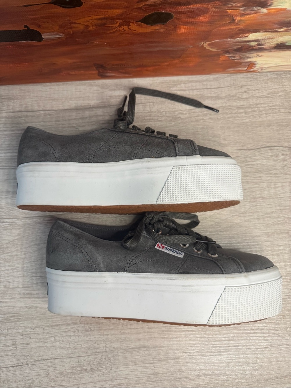 Superga Gray Suede Platform Lace-Up Sneakers Size 5 - Picture 5 of 9